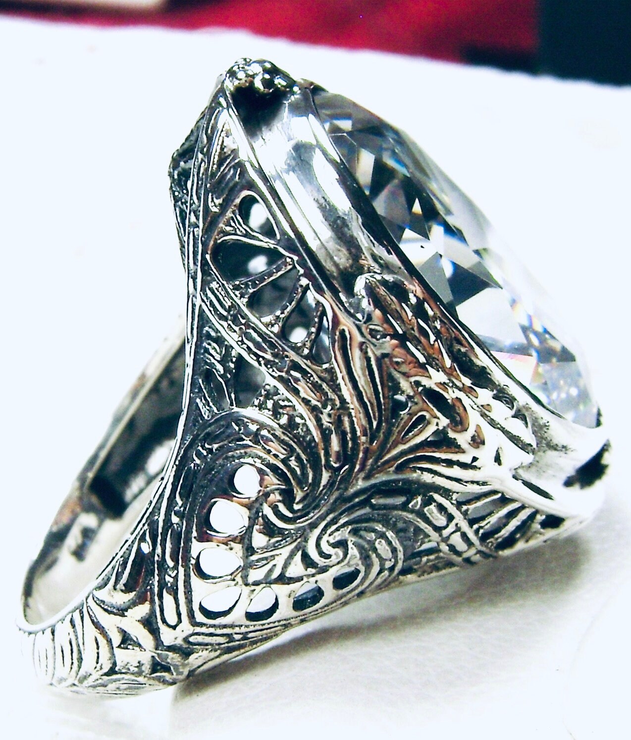2024人気新作 Ring/ CZ White Sterling Cubic White Faceted Oval 16ct Silver 11号～