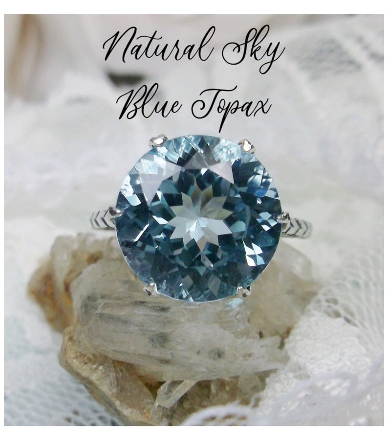 Natural Sky Blue Topaz Ring/ Solid Sterling Silver/ 6.9ct Sky - Etsy