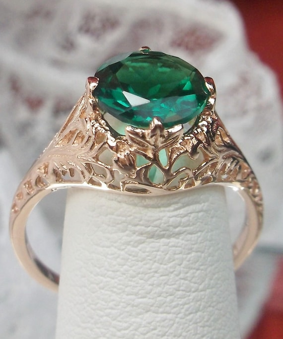 Natural Emerald Ring/ Rose Gold & Silver or 10k 14k Gold/ - Etsy