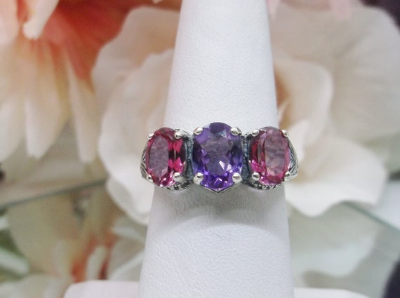 By Request 9ct White Gold 3 Stone Peridot, Amethyst and Topaz Ring - Ring  Size D.5 | Goldsmiths