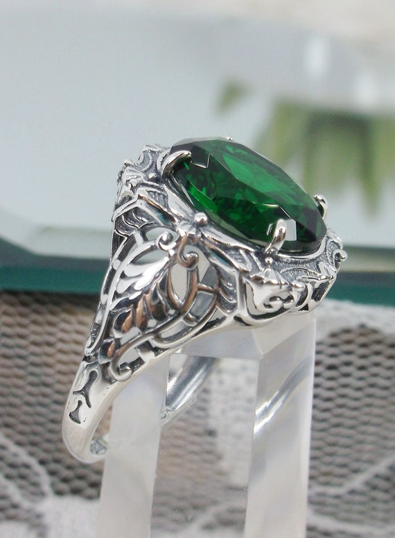 Emerald Ring/ Solid Sterling Silver/ 4ct Oval Cut Simulated | Etsy