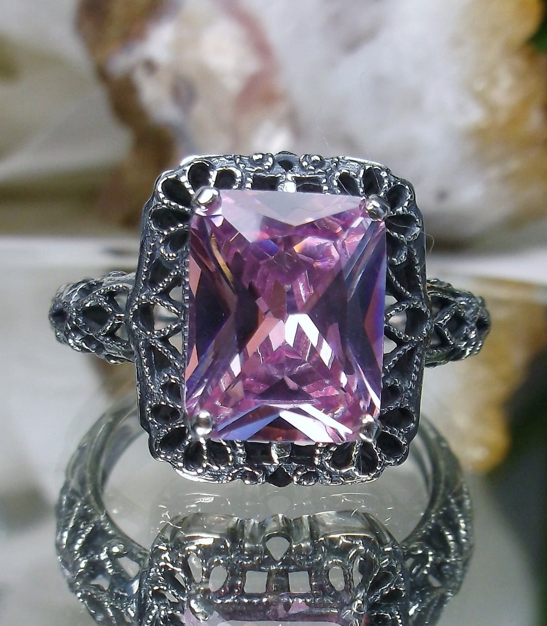Vintage Green Pink Crystal Ring
