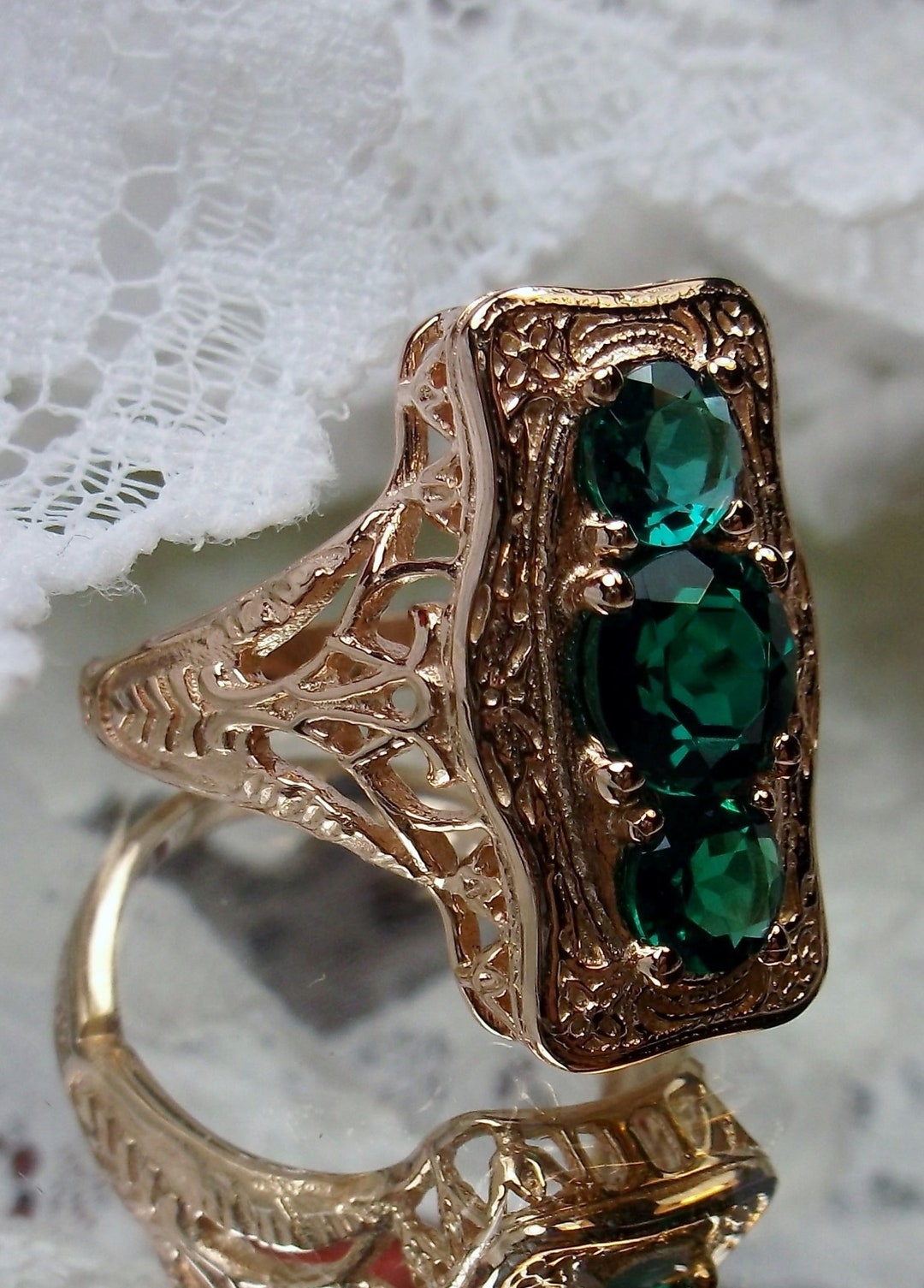 Natural Emerald Ring/ Rose Gold & Sterling Silver/ Natural - Etsy