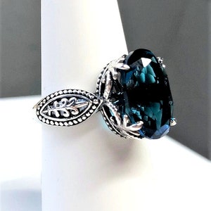 London Topaz Ring Sterling Silver/ Oval Cut Vibrant Blue Gemstone Dragon Claw Gothic Steampunk Filigree [Custom Made] Design#133