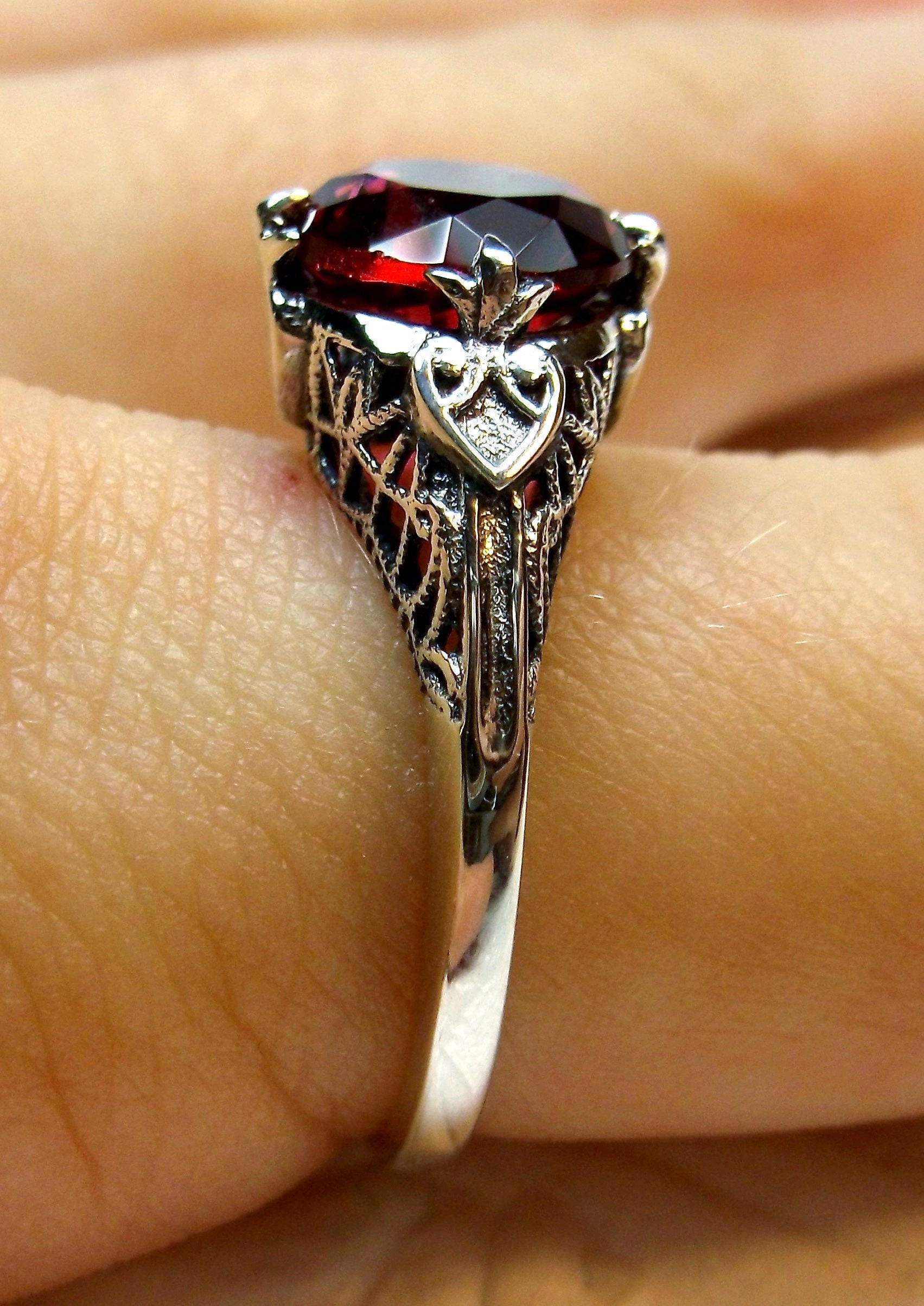Ruby Ring Size 9 | 2ct Simulated Ruby Victorian Knight Art