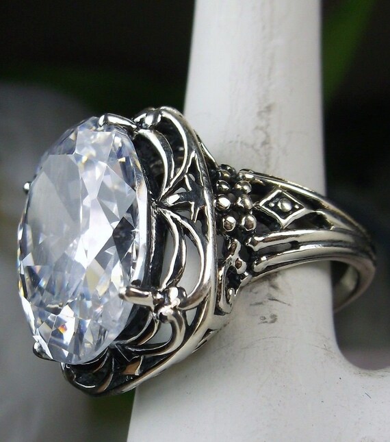Big White CZ Ring Solid Sterling Silver 12ct Oval Cut Huge White