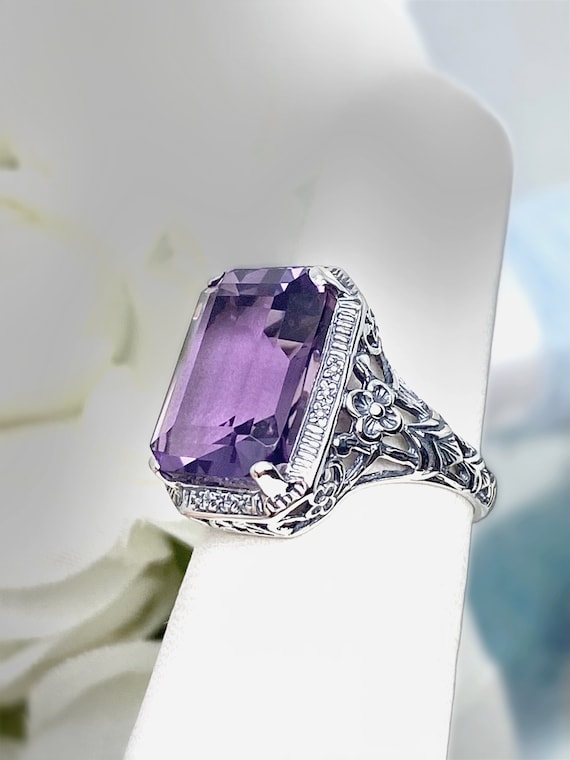 Amethyst Marquise Necklace Flower and Ribbon Design Antiqued Sterling Silver Amethyst Marquise Necklace Flower and Ribbon Design Antiqued Sterling Silver
