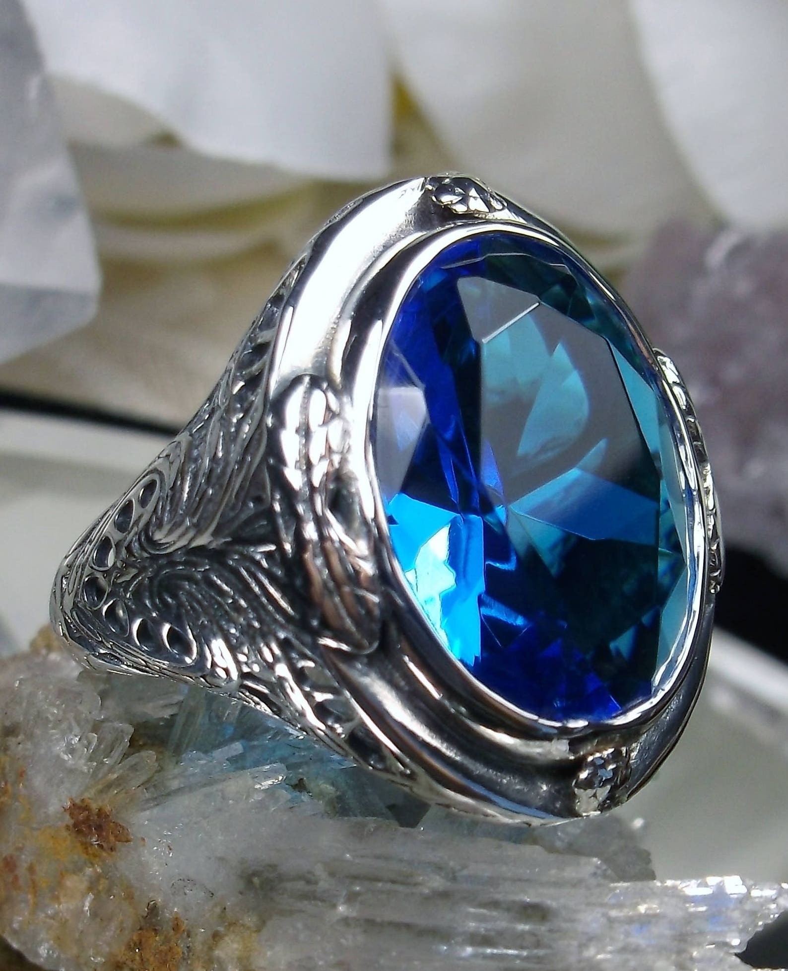Swiss Blue Topaz Ring / Solid Sterling Silver/ 16ct Oval Cut - Etsy