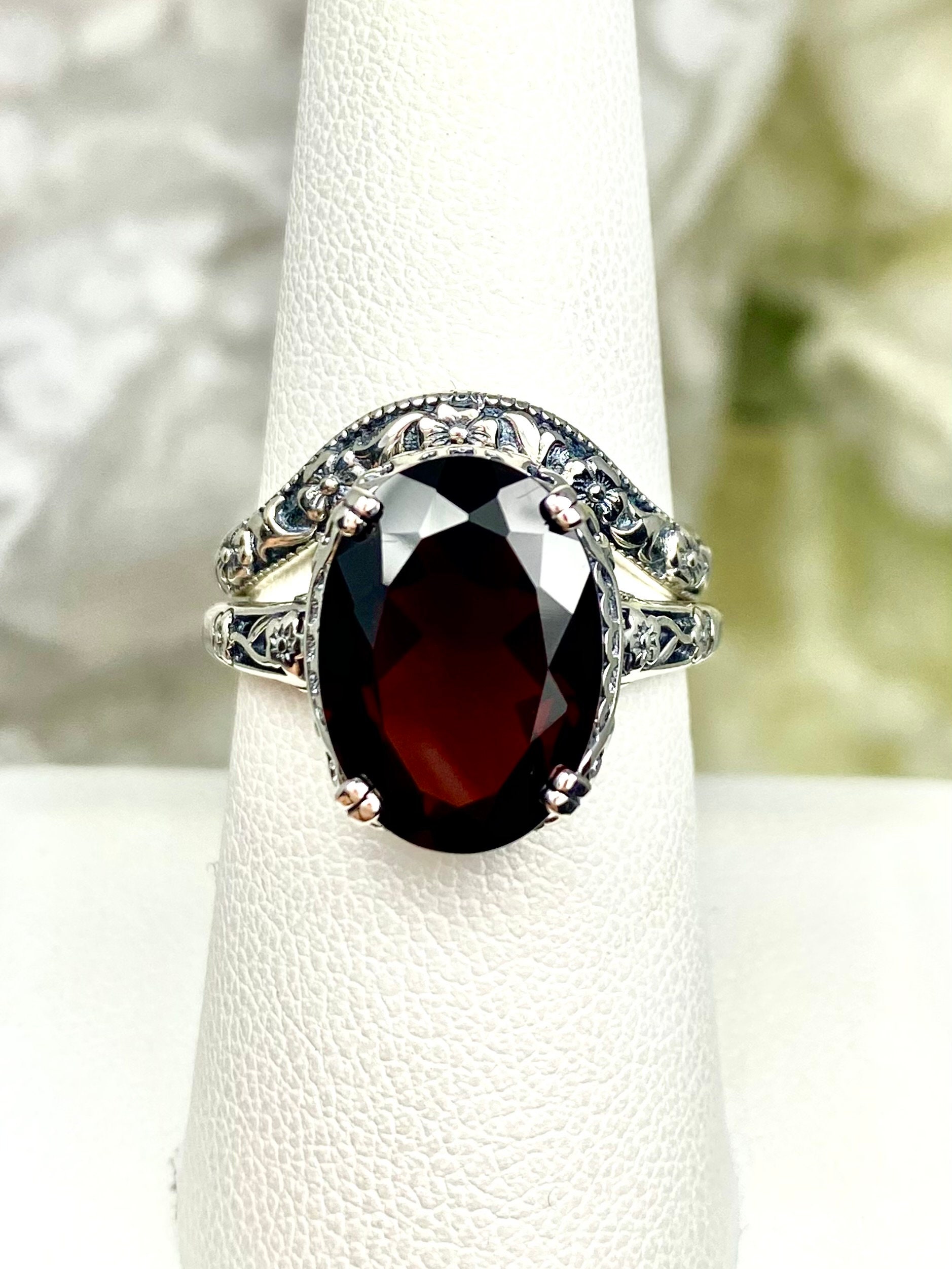 Natural Red Garnet Ring Sterling Silver | 7ct Oval Cut