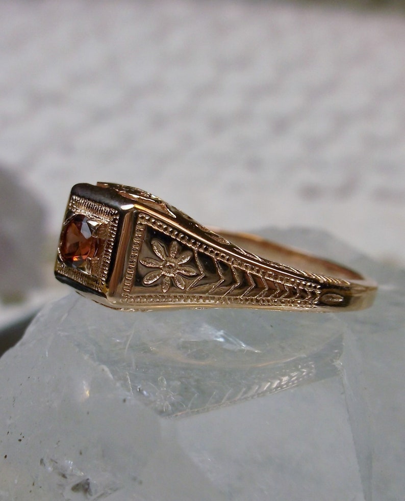 Natural Garnet Wedding Ring, Rose Gold Plated Silver or Gold/ Natural Gemstone Antique Art Deco Filigree Made To Order Design155 image 7