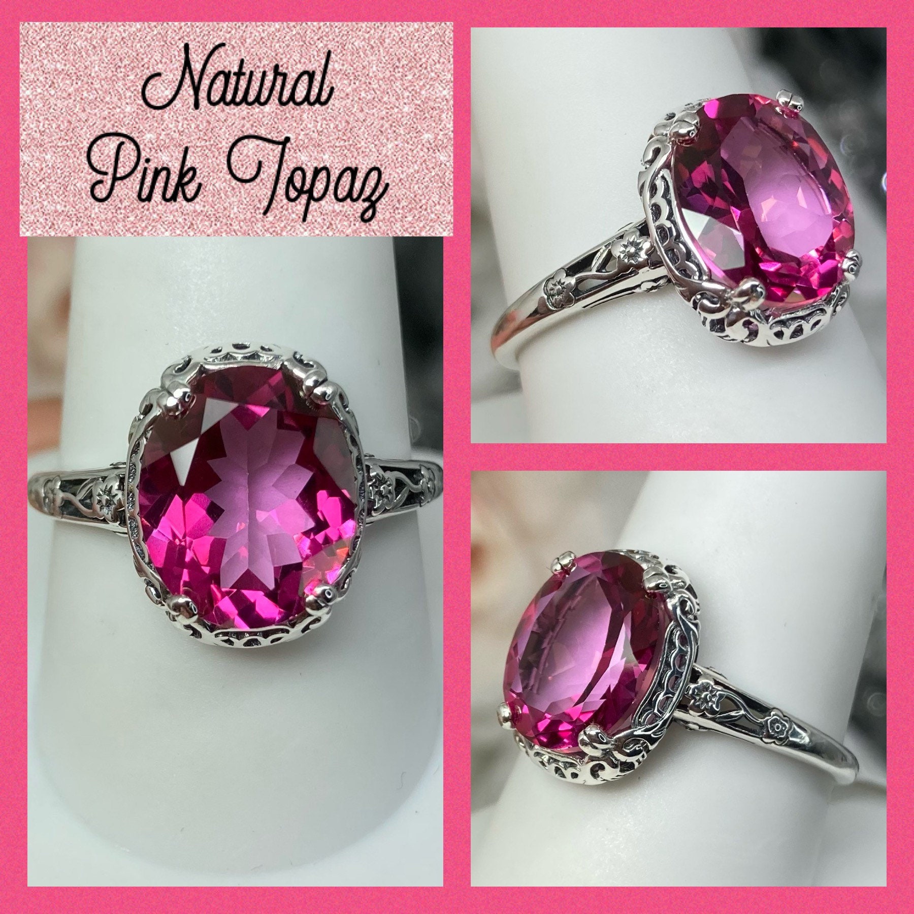 Bague Plaqué Argent Sterling Avec Topaze Rose Et Blanche - Taille 7 - Modèle R703 - Neuf Sans Emballage