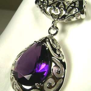 Amethyst Pendant/ Sterling Silver/Teardrop Simulated Purple Amethyst Filigree Pendant Necklace [Custom Made] Design#P28