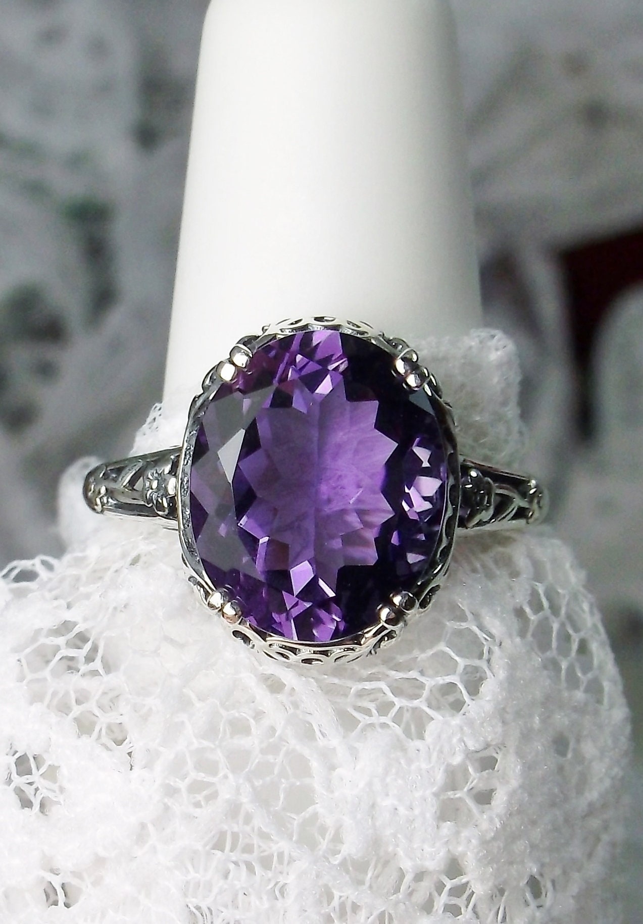 3.17ct. 3-Stone Natural Oval Shape Amethyst 925 Sterling Silver Ring S 