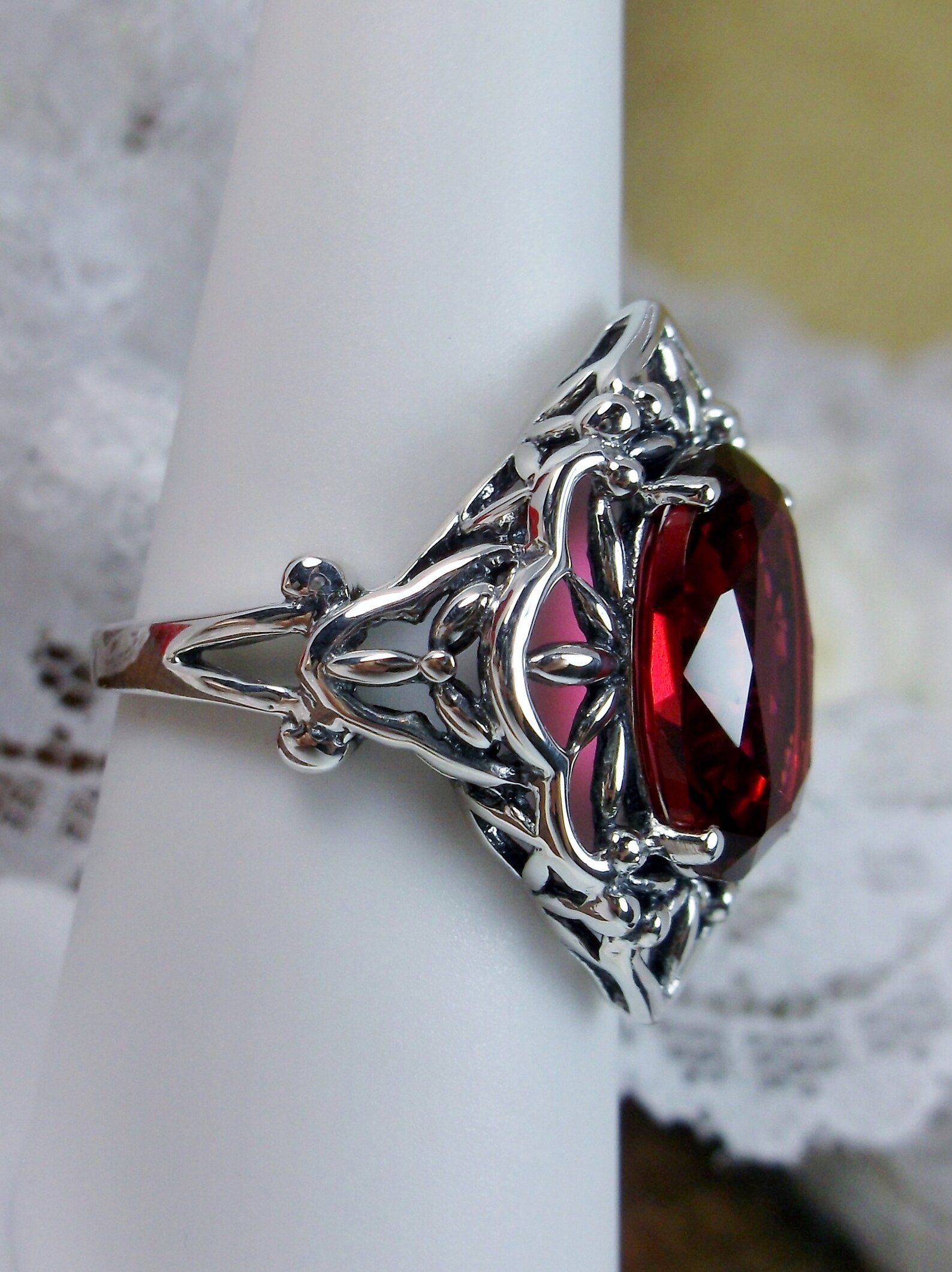 Ruby Ring / Oval Cut 6ct Gem With Gothic Sterling Silver Filigree ...