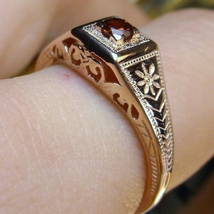 Natural Garnet Wedding Ring, Rose Gold Plated Silver or Gold/ Natural Gemstone Antique Art Deco Filigree Made To Order Design155 image 4
