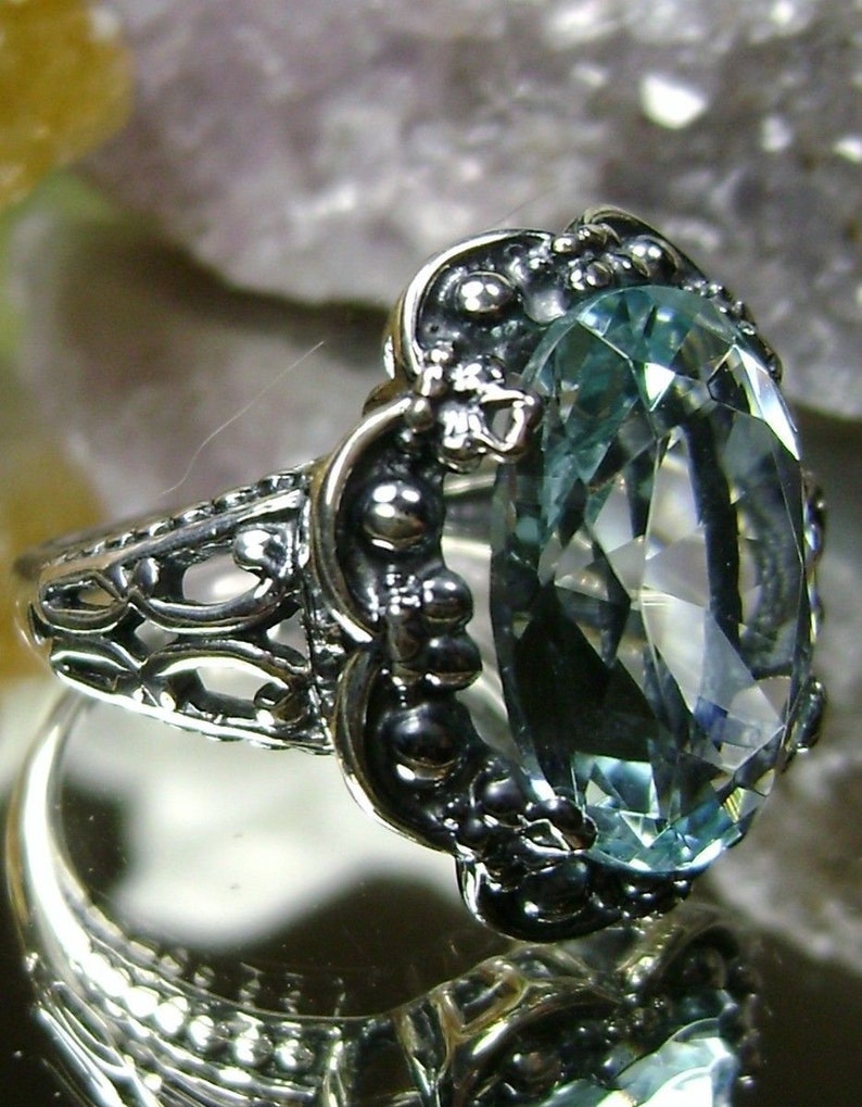 Aquamarine Ring/ Solid Sterling Silver/ 15ct Oval Simulated - Etsy