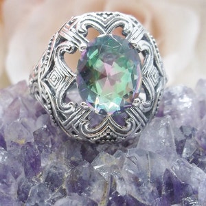 Siam Panva 925 Silver Ring With 4.3CT Mystic Rainbow Topaz - Wedding Engagement Ring Size 6-10