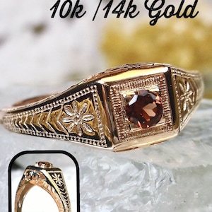 Natural Garnet Wedding Ring, Rose Gold Plated Silver or Gold/ Natural Gemstone Antique Art Deco Filigree Made To Order Design155 image 9