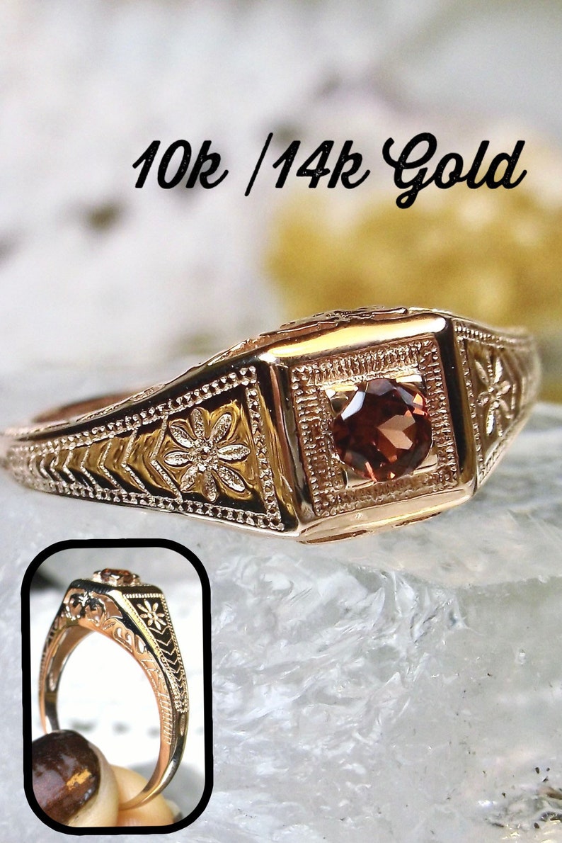 Natural Garnet Wedding Ring, Rose Gold Plated Silver or Gold/ Natural Gemstone Antique Art Deco Filigree Made To Order Design155 image 9