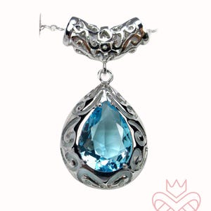 Aquamarine Pendant/ Sterling Silver / Teardrop Simulated Aquamarine Filigree Pendant Necklace [Custom Made] Design#P28