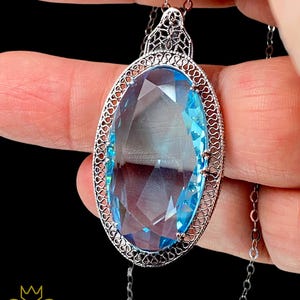 Aquamarine Necklace, Simulated Gem, Sterling Silver Filigree [Custom Made] #P31