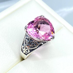 Pink Topaz Ring/ Sterling Silver/ 10ct Simulated Pink Topaz Gothic Heart Claw Filigree [Custom Made] Design#132