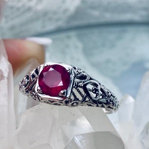 Natural Ruby Ring/Sterling Silver/ Victorian Revival Valentine Love, Edwardian Jewelry [Custom Made] Design#211