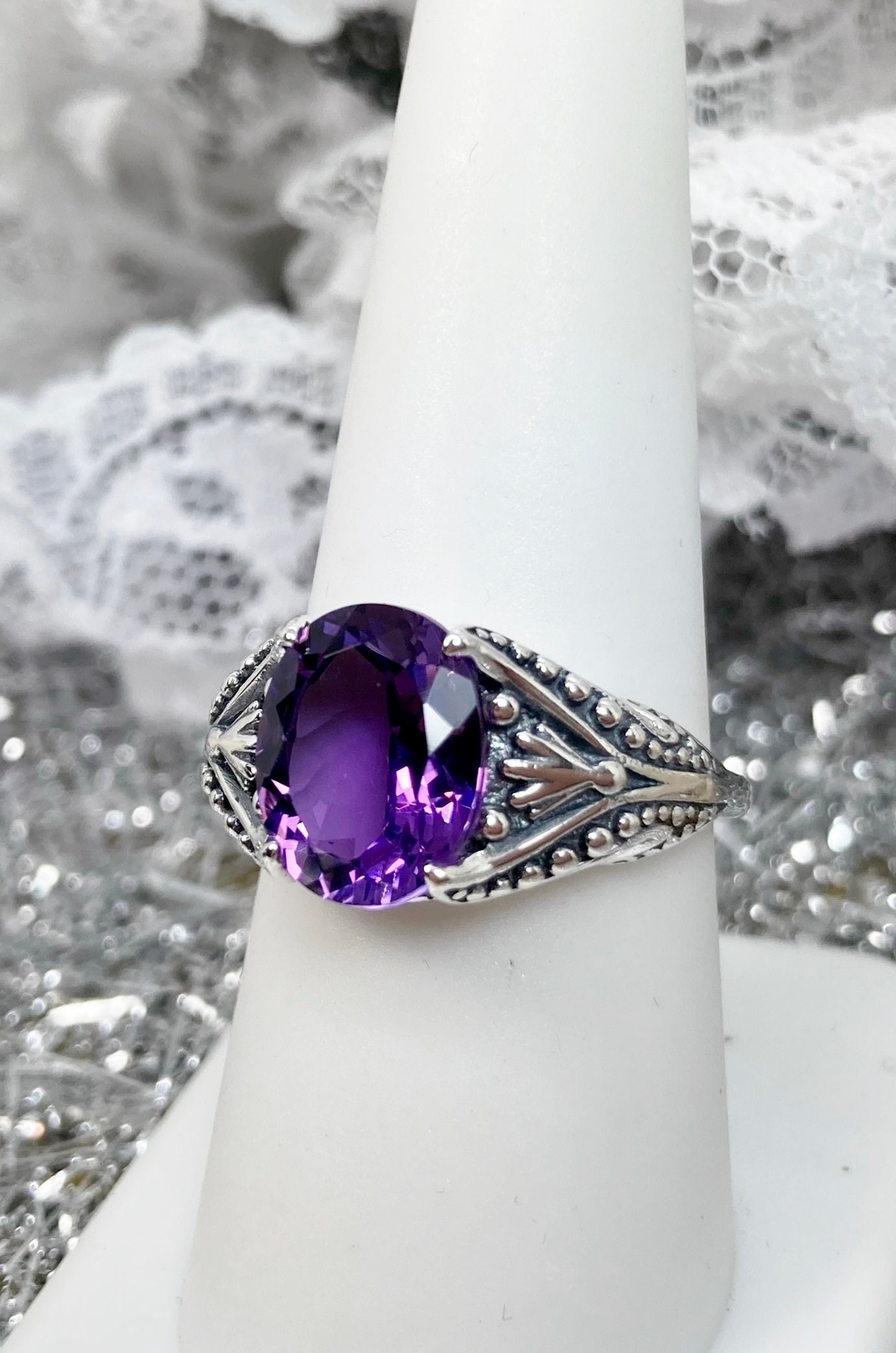 Natural Amethyst Ring/ Solid Sterling Silver/ 3.4ct Oval Cut Natural Purple Amethyst, Silver Gothic Filigree custom Made Design85 - Etsy Natural Amethyst Ring/ Solid Sterling Silver/ 3.4ct Oval Cut Natural Purple Amethyst, Silver Gothic Filigree custom Made Design85 - Etsy