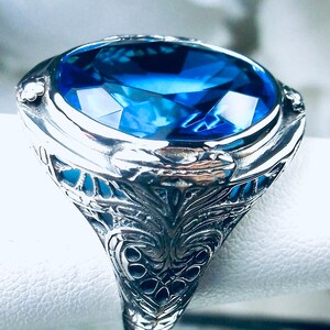 Swiss Blue Topaz Ring / Solid Sterling Silver/ 16ct Oval Cut Simulated ...