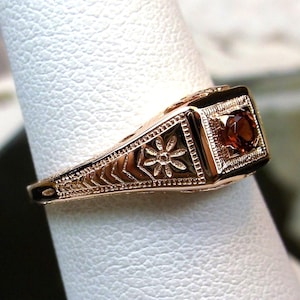 Natural Garnet Ring | Round Gem | Art Deco Rose Gold plated Sterling Silver Wedding Filigree [Custom Made] D155