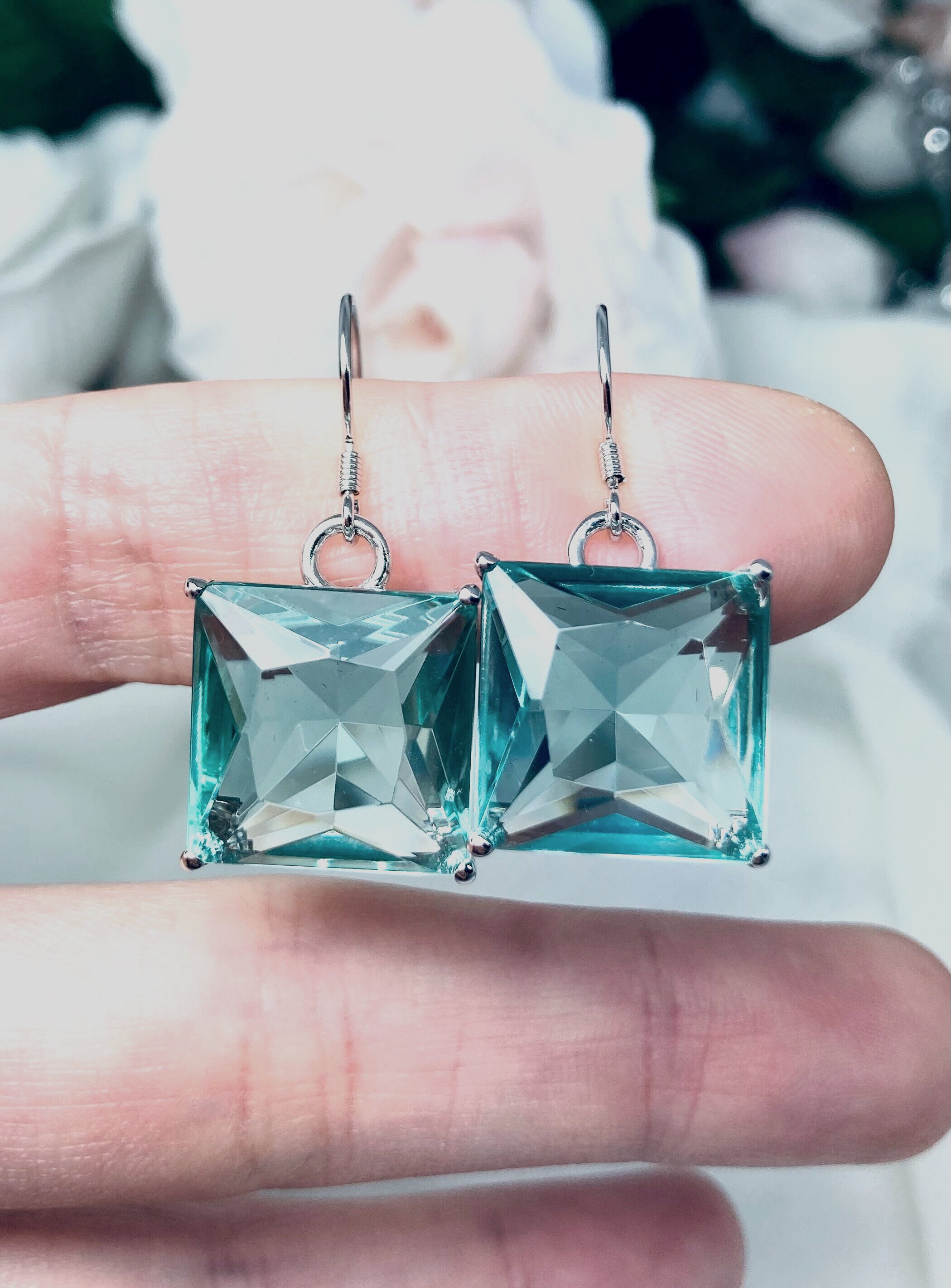 Square aquamarine earrings deals