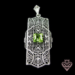 Natural Peridot Necklace, Lacy Sterling Silver Art Deco Filigree [Custom Made] #P26 with optional earrings