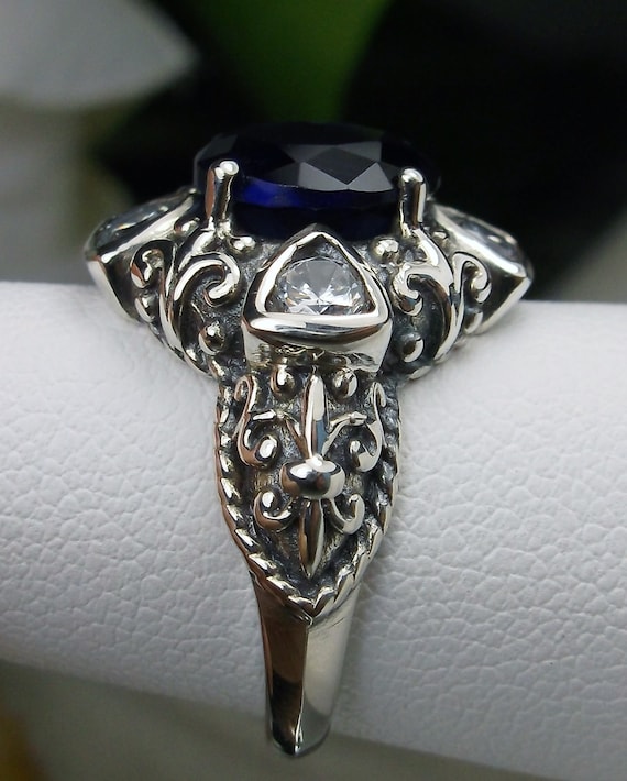 Sapphire CZ Ring 925 Sterling Silver Simulated Blue Sapphire