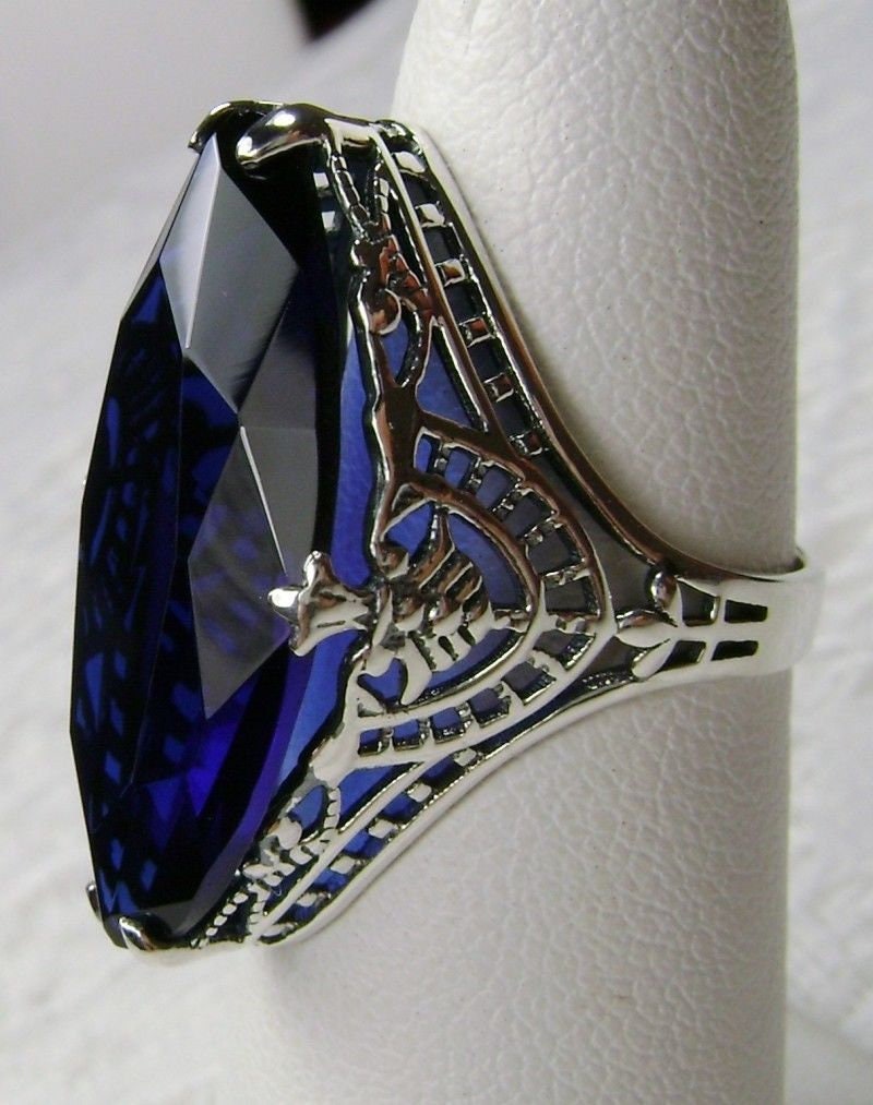 13ct *Sapphire* Sterling Silver Floral Leaf Filigree Ring Size {Made To Order} 13ct *Sapphire* Sterling Silver Floral Leaf Filigree Ring Size {Made To Order}