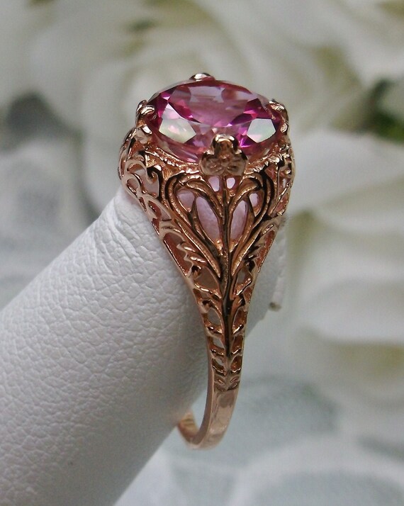 Pink Topaz Gold Ring 10k Gold 2ct Round Cut Natural Pink Topaz