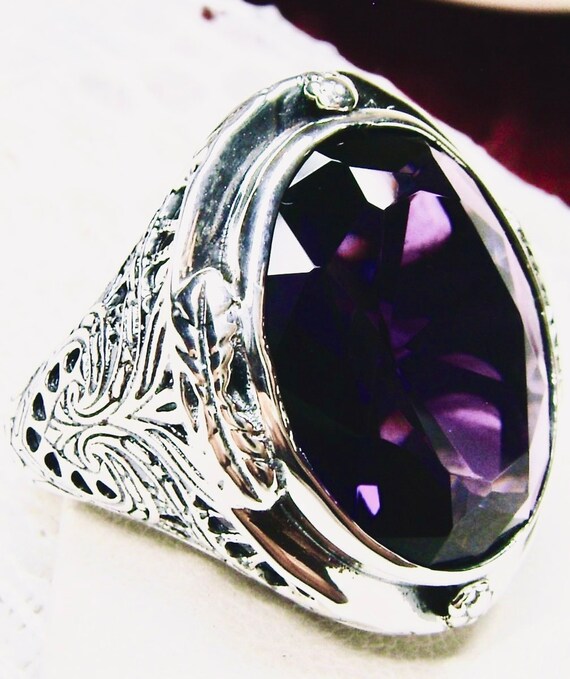 Amethyst Ring/ 925 Sterling Silver/ 16ct Oval Cut Simulated Amethyst Ring/ 925 Sterling Silver/ 16ct Oval Cut Simulated