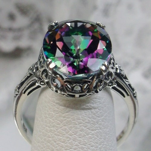Natural Mystic Topaz Ring/ Sterling Silver/ 6ct Genuine - Etsy