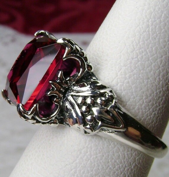 Ruby Ring Solid Sterling Silver 3ct Square Simulated Red Ruby