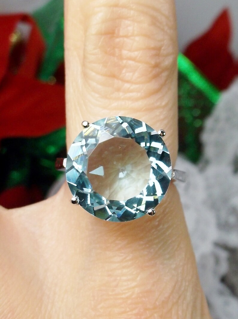 Aquamarine Ring/ Solid Sterling Silver / 8ct Round Simulated Etsy