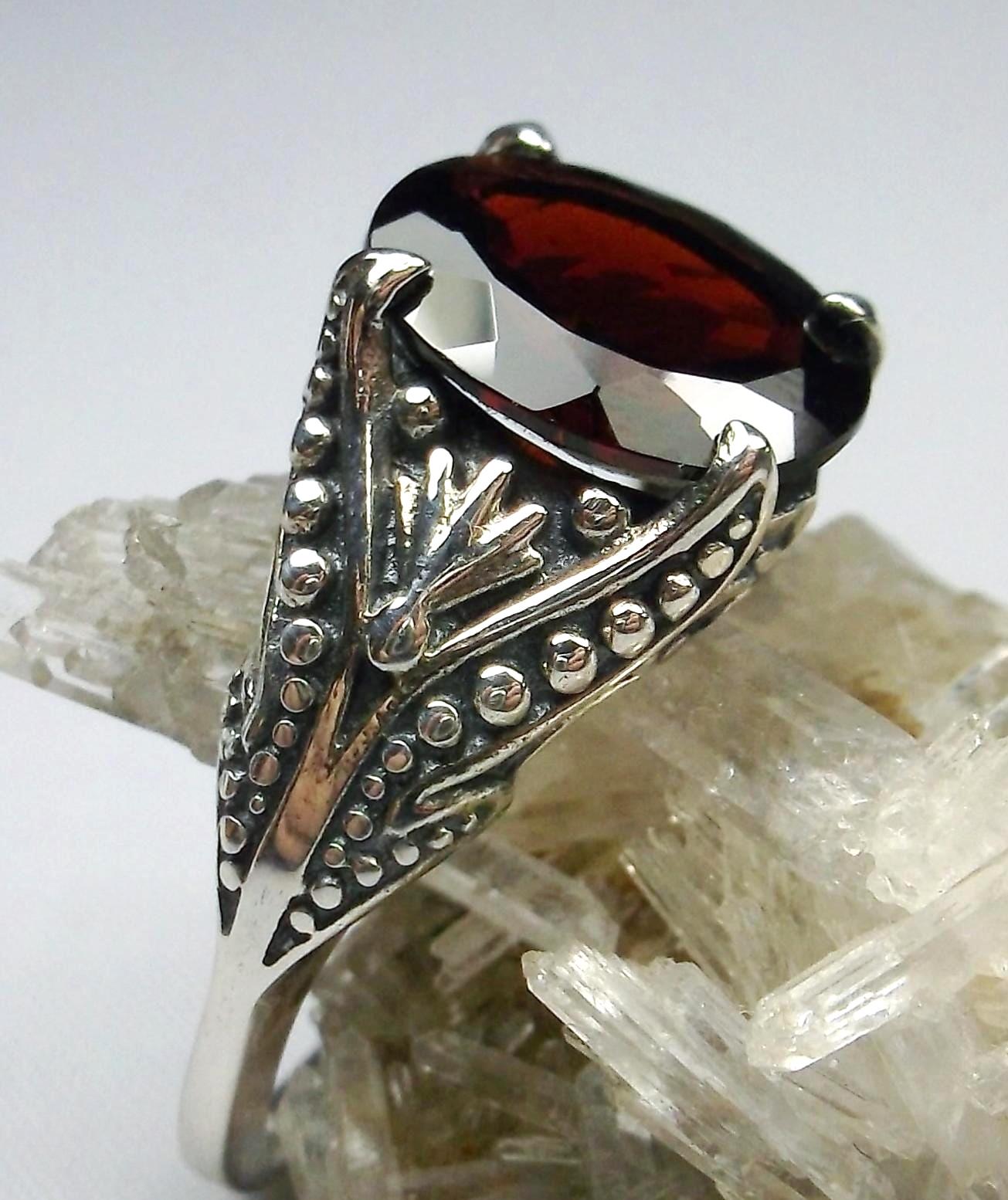 Garnet Ring 925 Sterling Silver | 3ct Oval Red Garnet Gemstone Silver Gothic Prong Filigree [Made To Order] Design#85