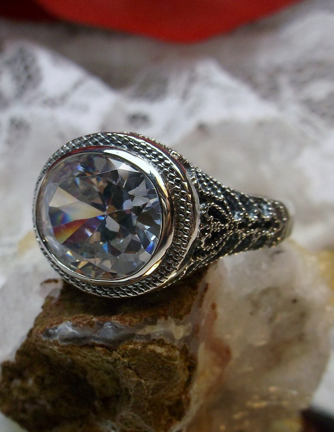 Anello Art Deco In Argento 925 Con Zircone Bianco 0.5 Ct, Su Misura, Silver Embrace Jewelry - Foto 3