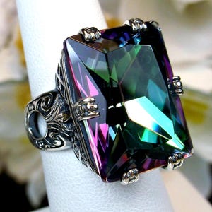 Mystic Topaz Ring | 925 Sterling Silver | Big 30ct Simulated Mystic Topaz Art Deco 1930s Style Filigree [Custom Made] Design#104