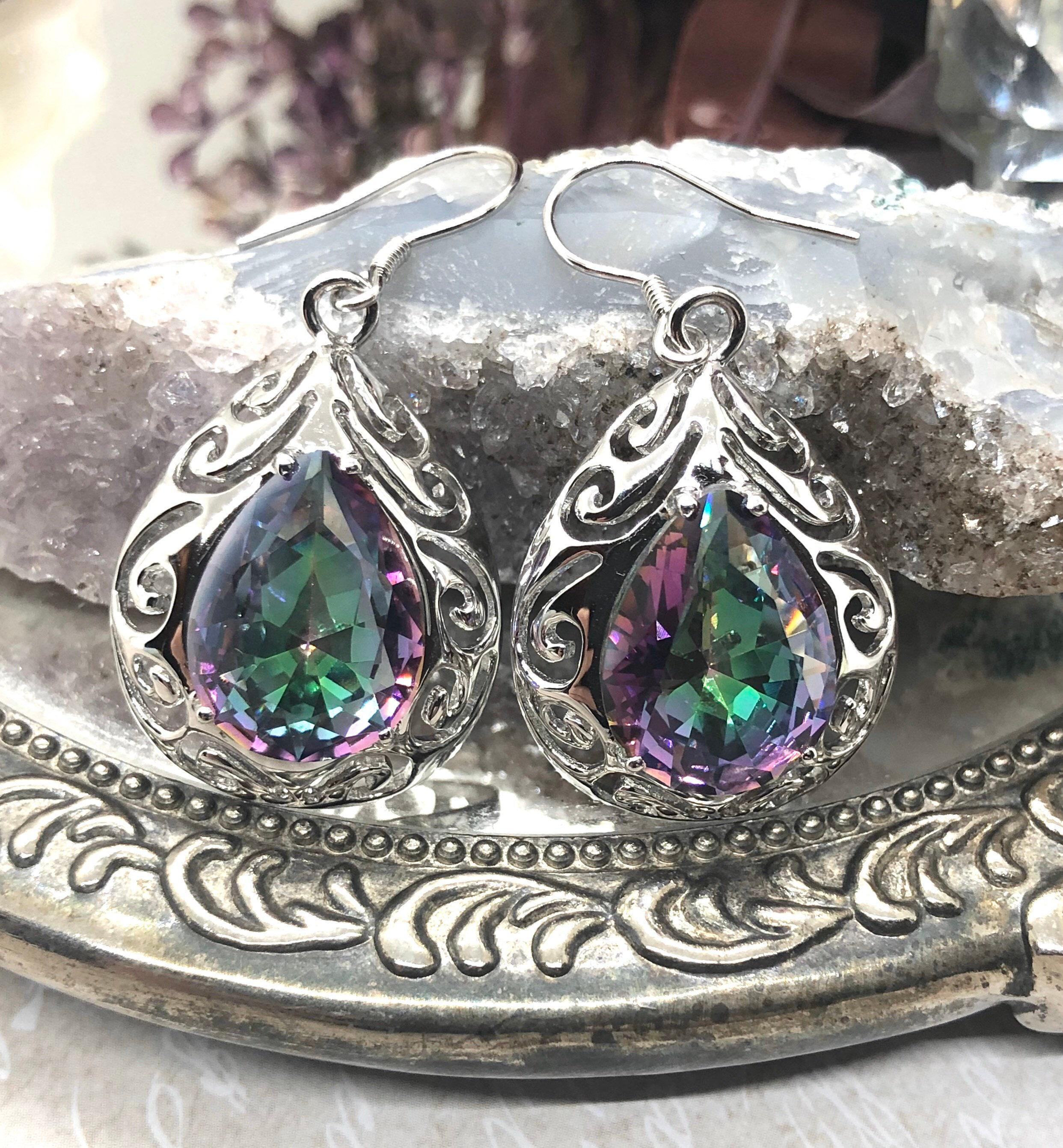 Orecchini Pendenti In Topazio Mistico Naturale Arcobaleno – Placcati Argento – Luckyshine - Foto 3