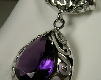 Amethyst Pendant/ Sterling Silver/Teardrop Simulated Purple Amethyst Filigree Pendant Necklace [Custom Made] Design#P28
