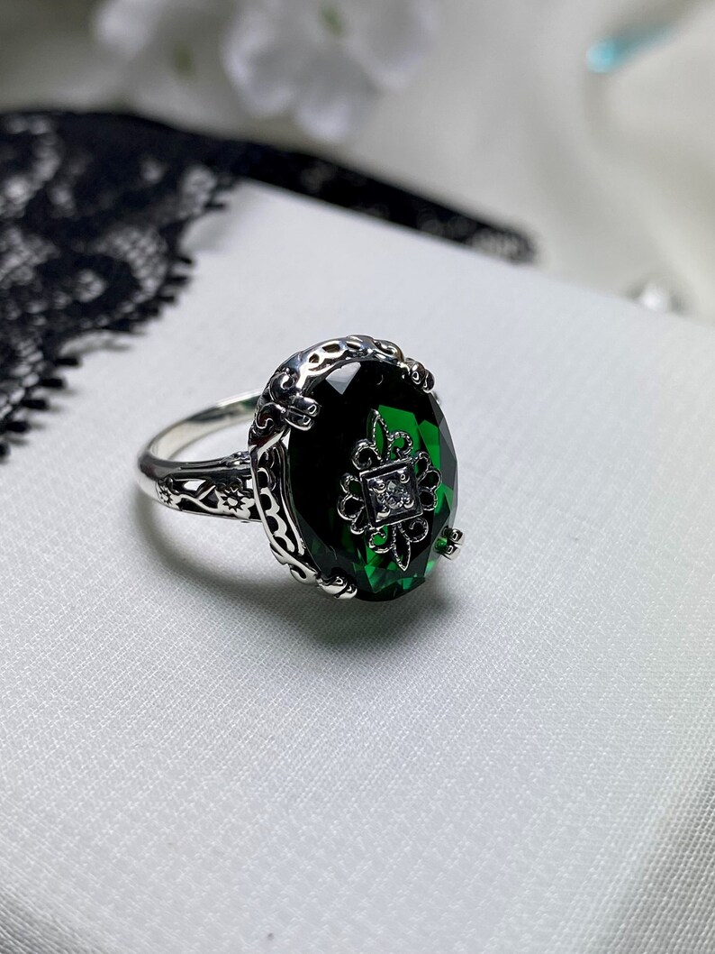 Emerald Green Ring/ Sterling Silver/ Embellished Gem CZ Etsy