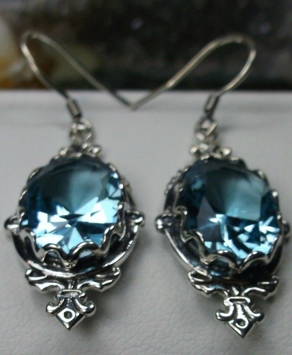 *Aquamarine* Sterling Silver Victorian Filigree Drop Earrings {Made To Order} 