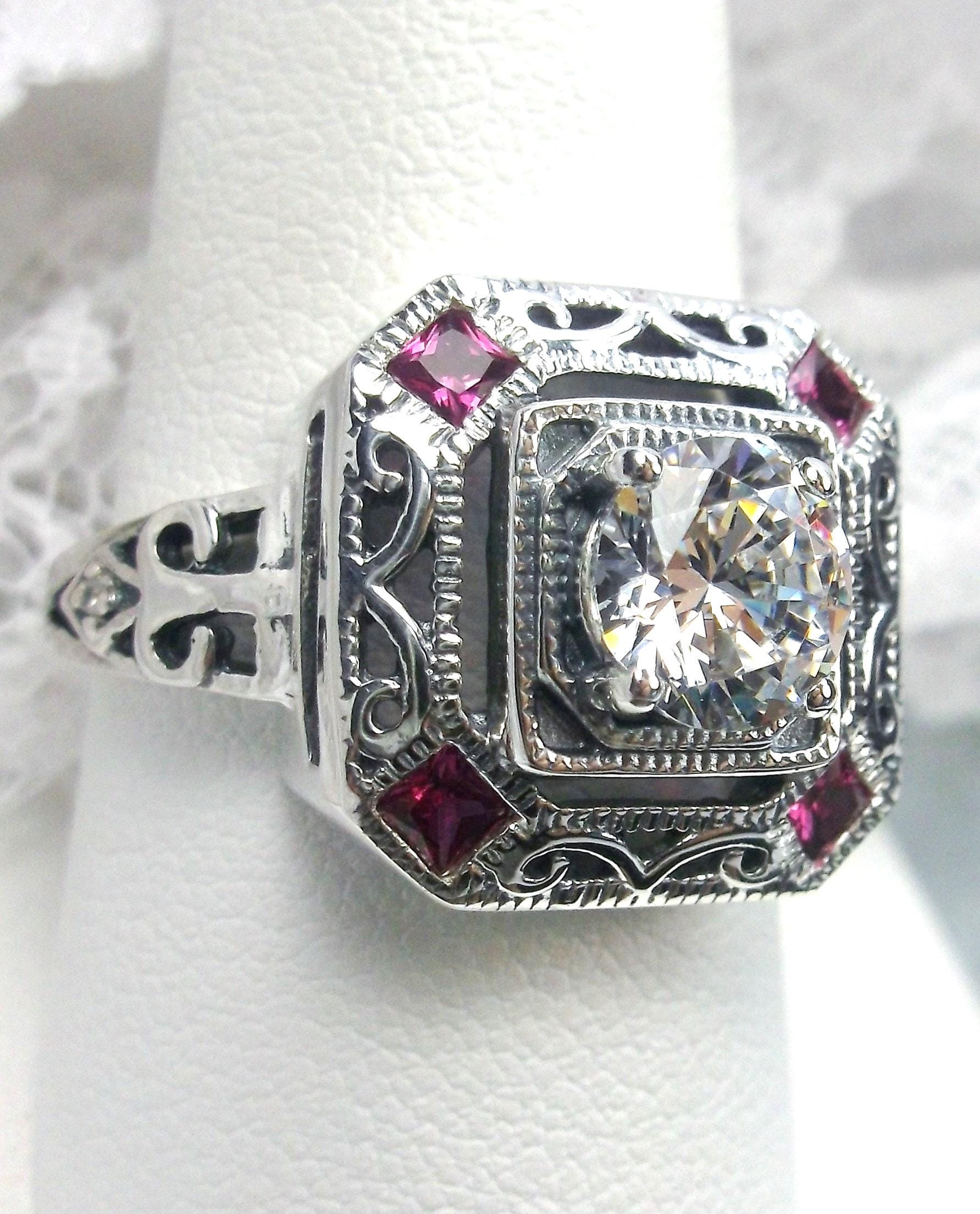 Ruby + CZ Ring | Size 10 | Sterling Silver 925 Simulated Red Gems