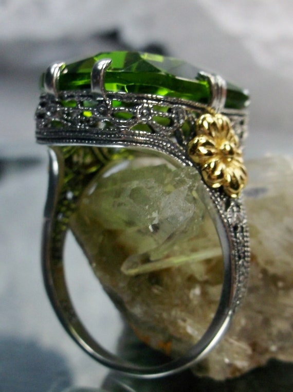 Peridot Green Gemstone Ring Sterling Silver Simulated Peridot