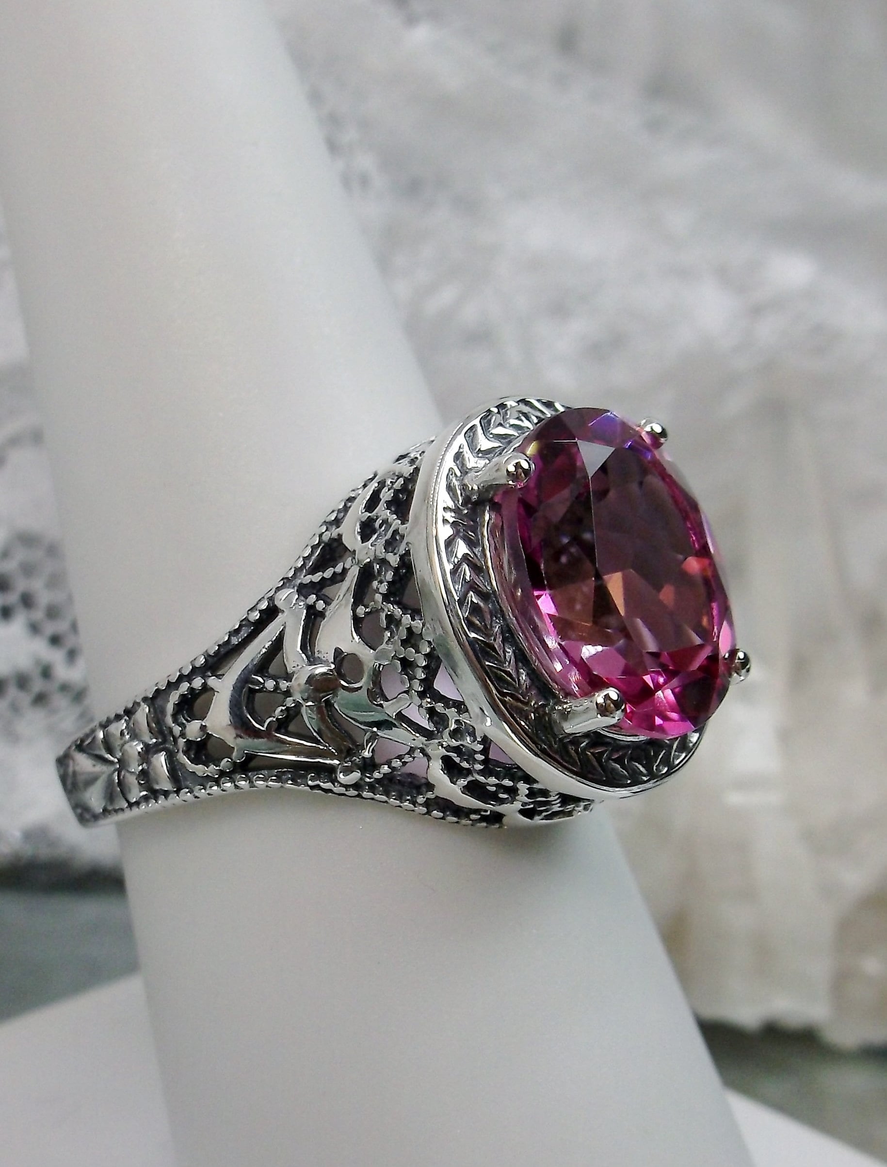Flower Shaped Handmade Jewelry Natural Pink Topaz Gemstone Silver Ring Size 7 8 8