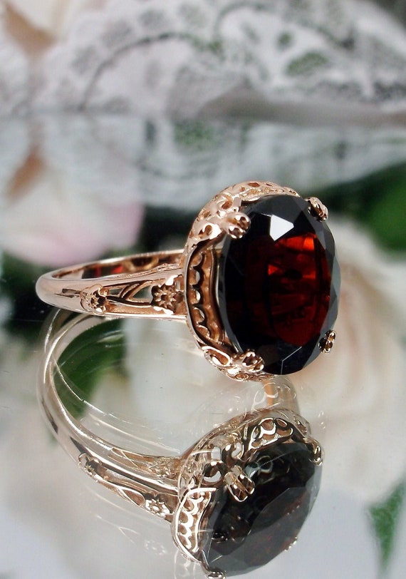 Natural Red Garnet Sterling Silver Edwardian Filigree Ring Size {Made To Order} 